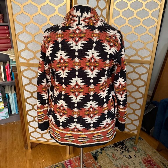 Lucky Brand Size L Multicolor Aztec Inspired Open Front Knit Cardigan Sweater - Picture 5 of 16